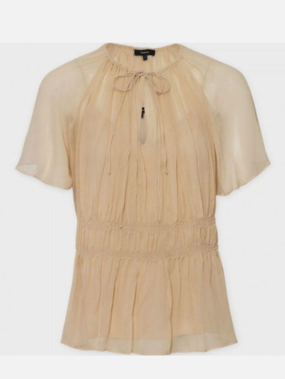 Theory Tie Neck Raglan Sleeves Crinkled Silk Chiffon Blouse Size S